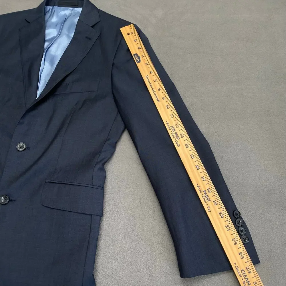 J Hilburn Wool 2 Button Blazer Mens 38 Slim‎ Fit Blue Viscose Preppy Old Money